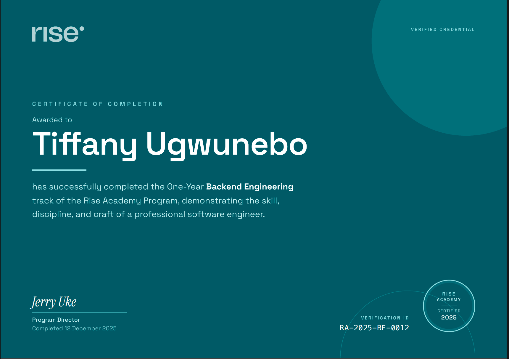 Certificate of Completion- Backend Engineering